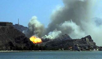 Explosão resultante de um ataque com míssil balístico Tochka. Imagem: internet